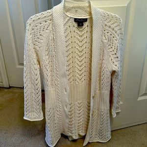 Eddie Bauer cream open crochet linen/cotton cardigan